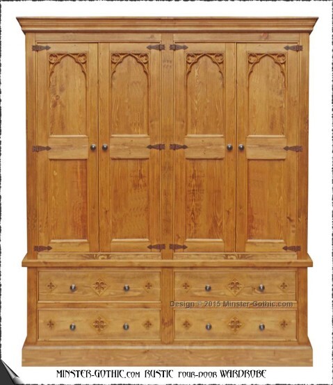 Minster Gothic Rustic 4-door-4-drawer Wardrobe
