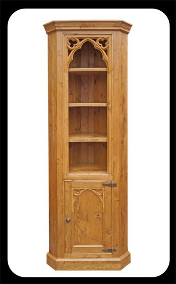 Minster Rustic Floor Standing Corner Display Cupboard with Large Gothic Corner Mouldings