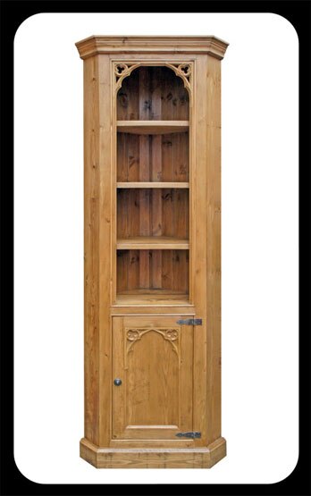 Minster Rustic Floor Standing Corner Display Cupboard with Small Gothic Corner Mouldings