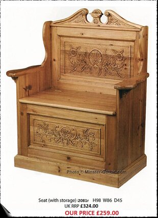 KeenPine Classics Single-Seat Carved-Panel Settle with Storage #2081r